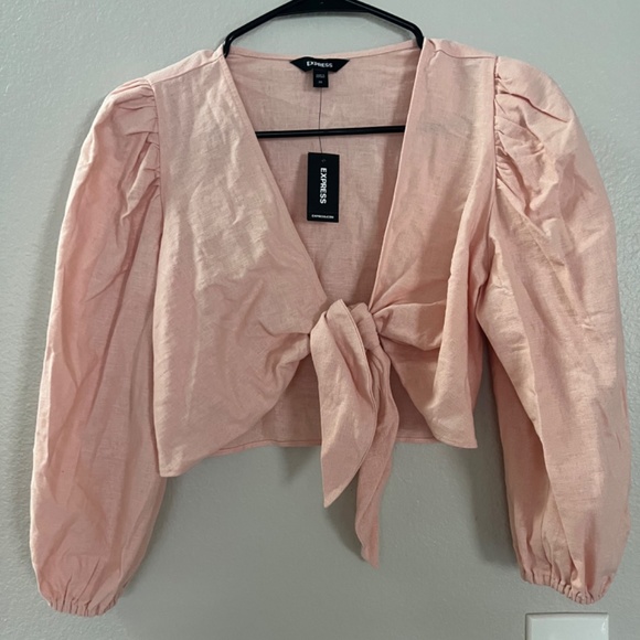 Express Linen Tie Front Top - Picture 2 of 5